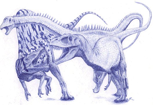 Spinosaurus et Carcharodontosaurus se disputent un Aegyptosaurus
