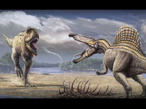 Sc�ne de deux dinosaures carnivores